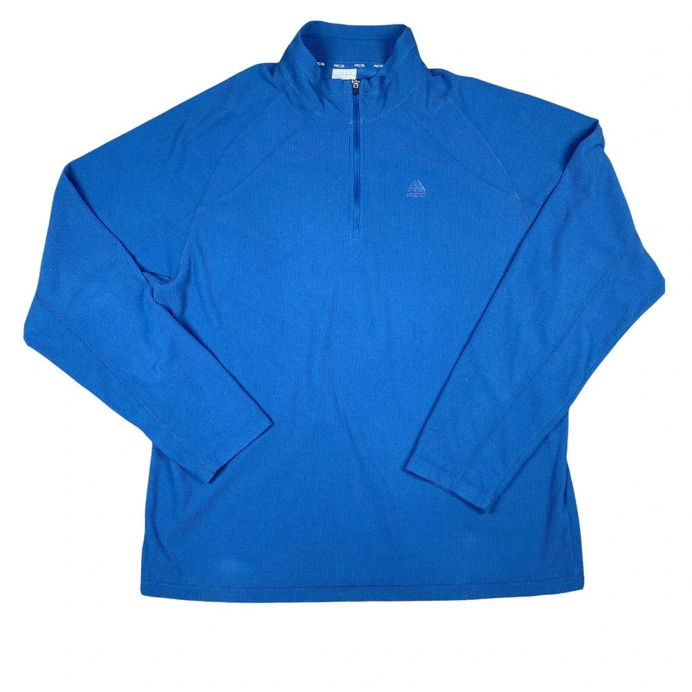 Vintage Nike ACG Fleece Pullover Shirt 1/4 Zip Mock Size Large Therma Fit Blue
